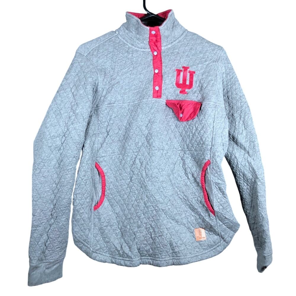 Pressbox Womens Jacket Gray Quarter-Snap Indiana Hoosiers Magnum Quilted Small